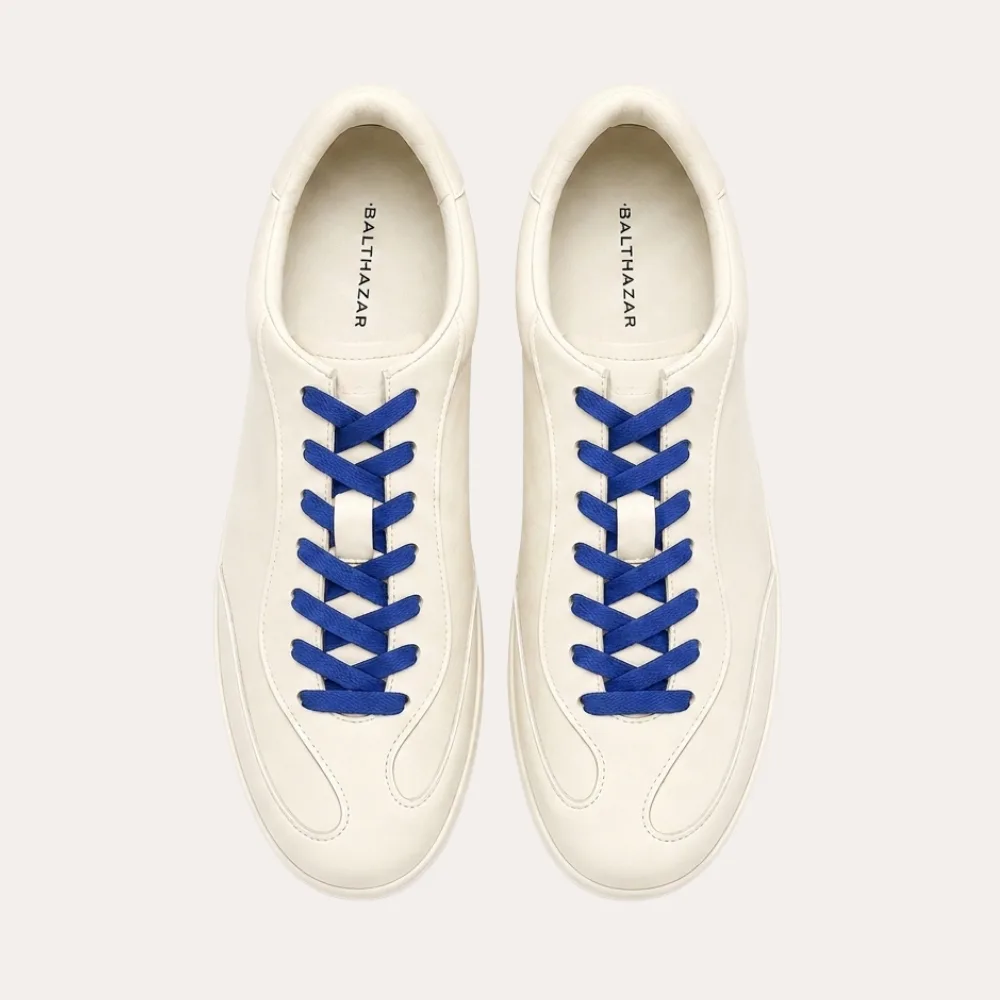 Ivory colorway with Ateneo Blue laces, top view