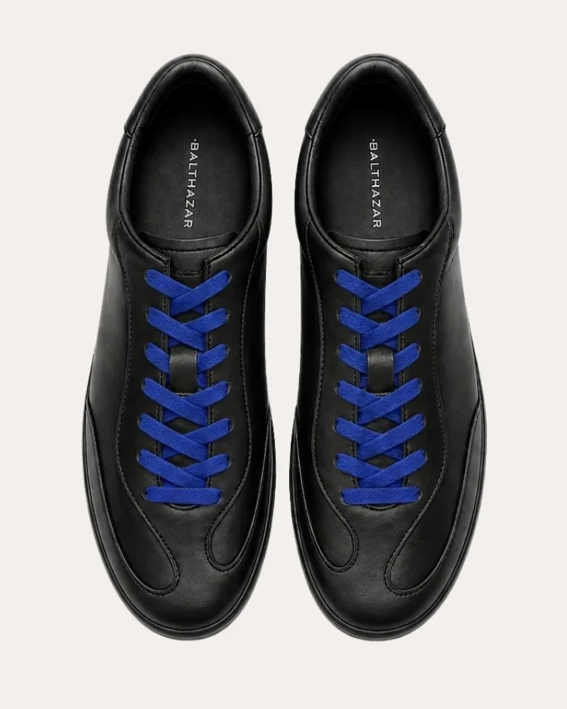 The Camden leather sneaker in black with Ateneo blue laces